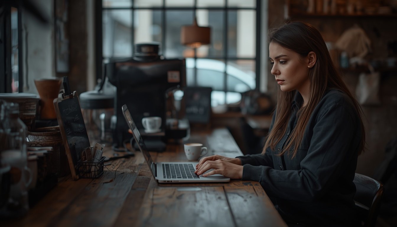 google business profile setup — Luton café owner entering business details on a laptop before opening